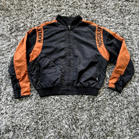 Harley-Davidson Other - HARLEY DAVIDSON BLACK & ORANGE NYLON FULL ZIP BOMBER JACKET MEN'S SIZE XL